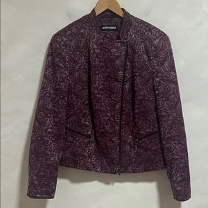 Gerry Weber women's brocade embossed floral pattern biker jacket purple M boho